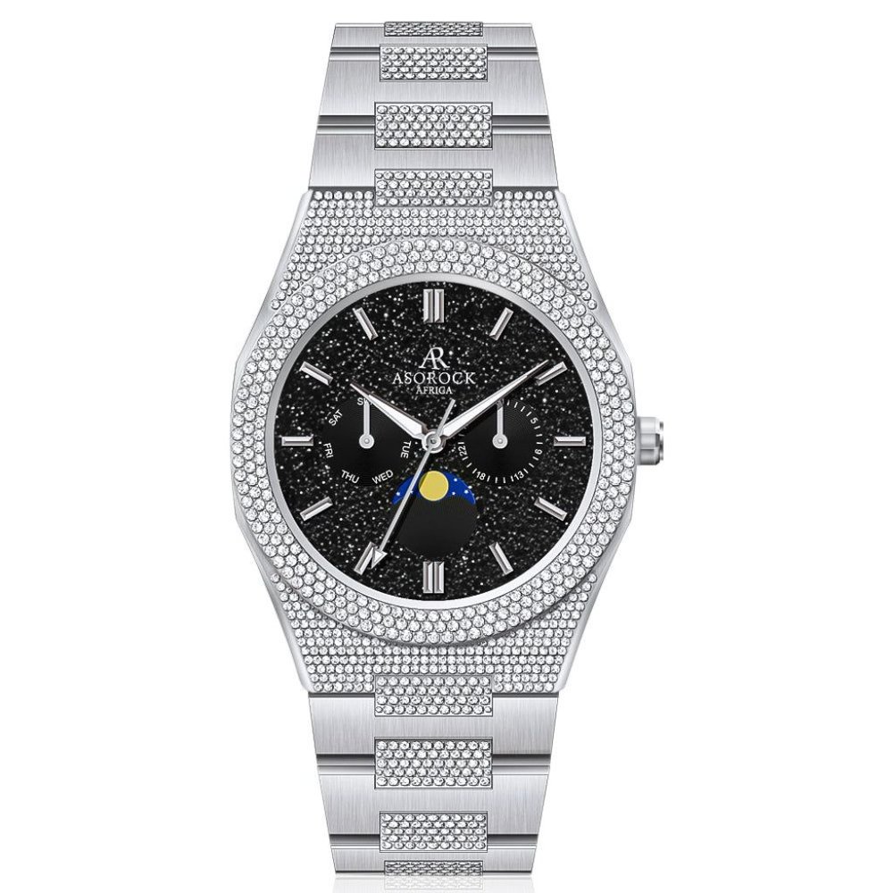 Asorock Watches Iced Transporter Small Diamond Bezel Half Iced Strap Mens watch